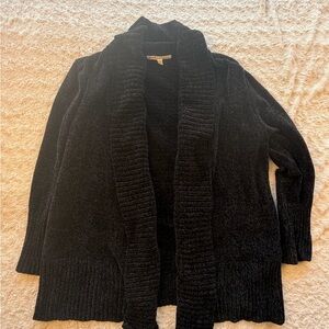 Seven7 Black Open-Front Ribbed Shawl Collar Cardigan